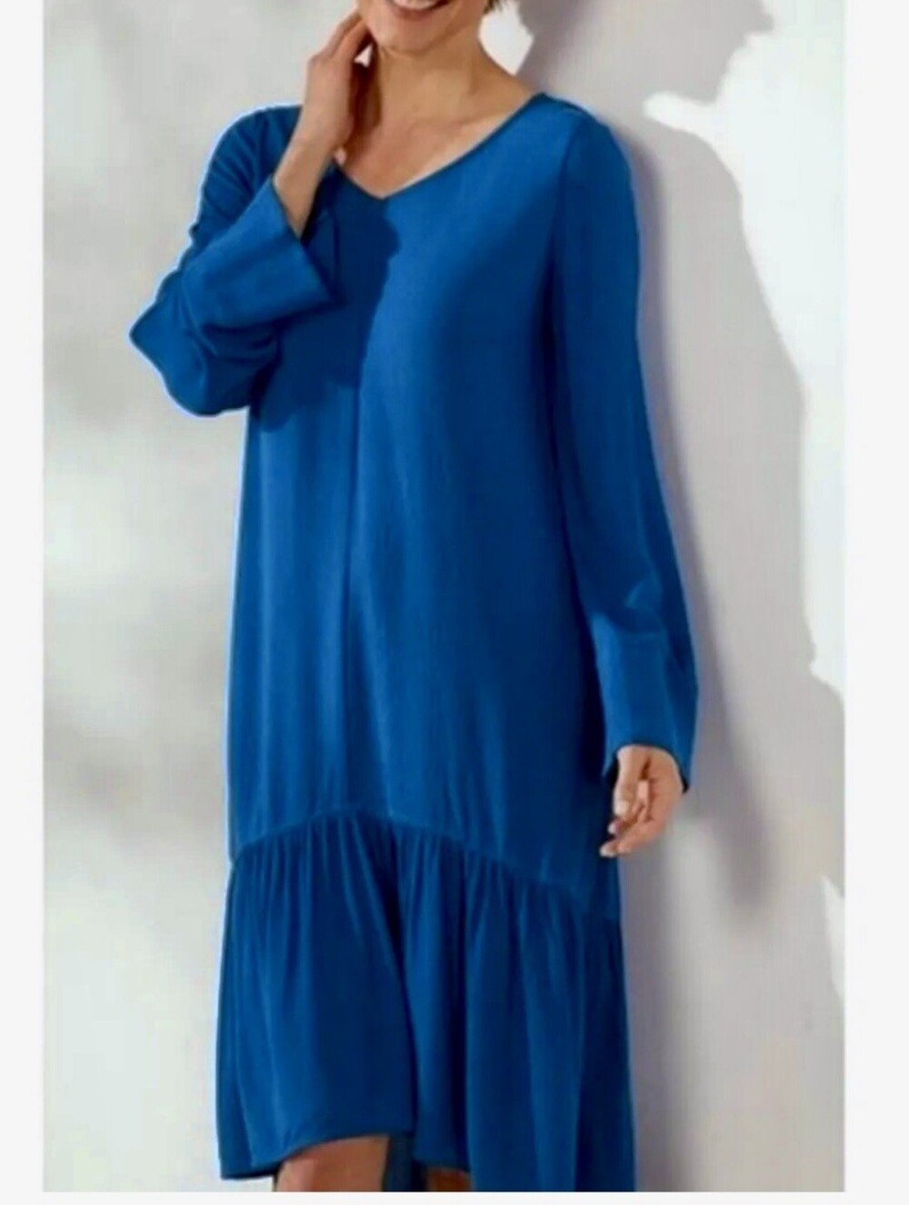 Soft Surroundings Mirabella Vneck Tunic Tiered Midi Dress Blue L Boho